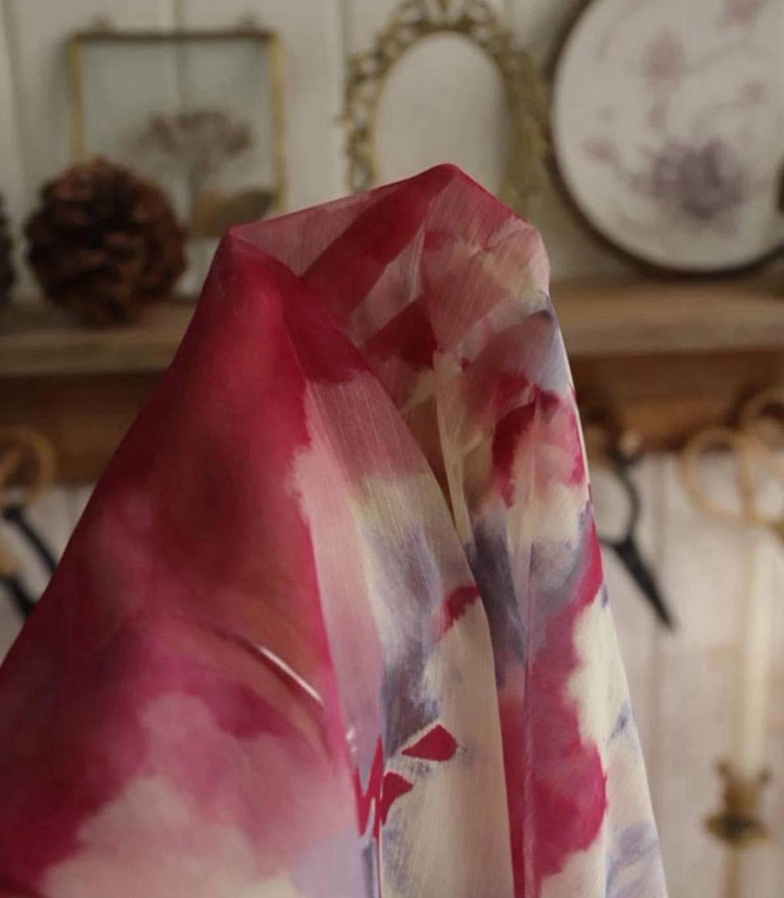 Janjan Şifon Kumaş Sulu Boya Desenli