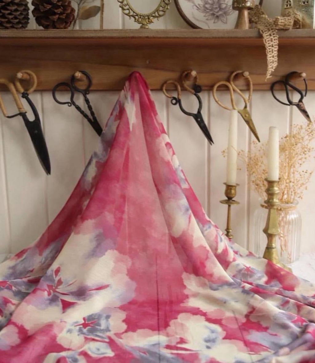 Janjan Şifon Kumaş Sulu Boya Desenli