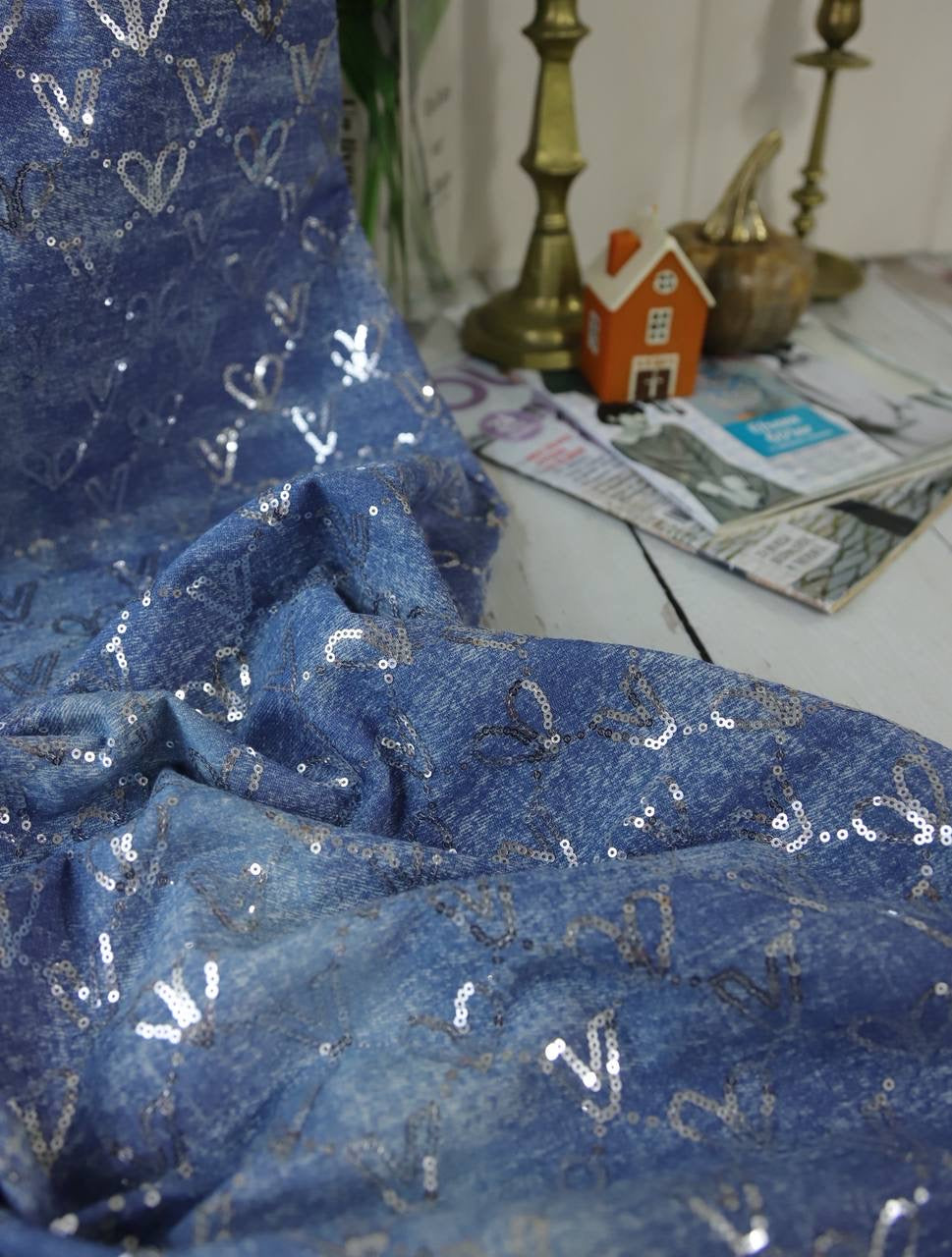 Kot üzeri kalpli payet