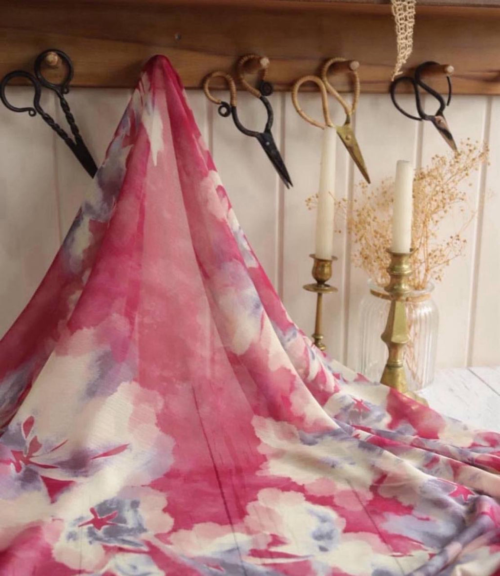 Janjan Şifon Kumaş Sulu Boya Desenli