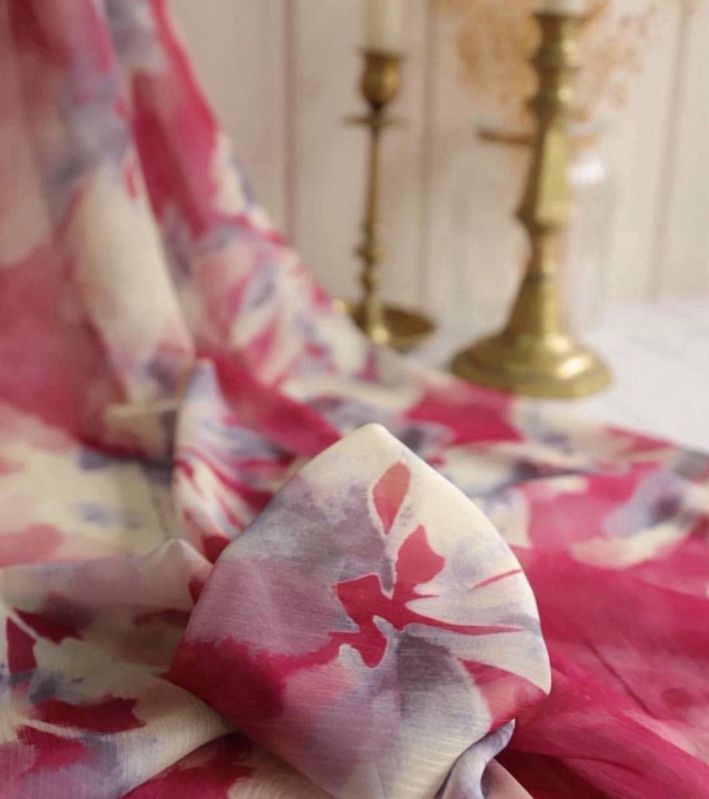 Janjan Şifon Kumaş Sulu Boya Desenli