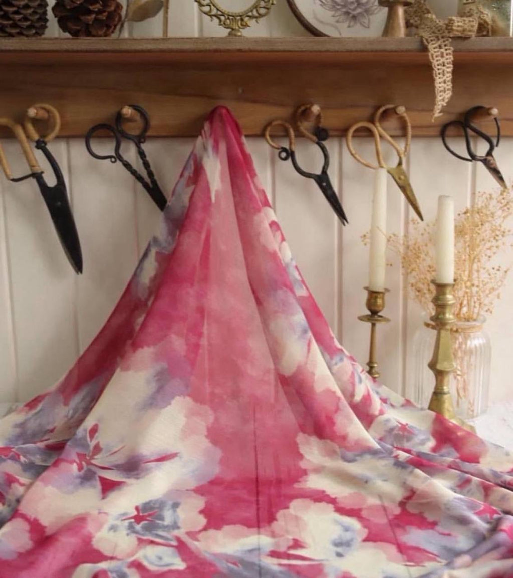 Janjan Şifon Kumaş Sulu Boya Desenli