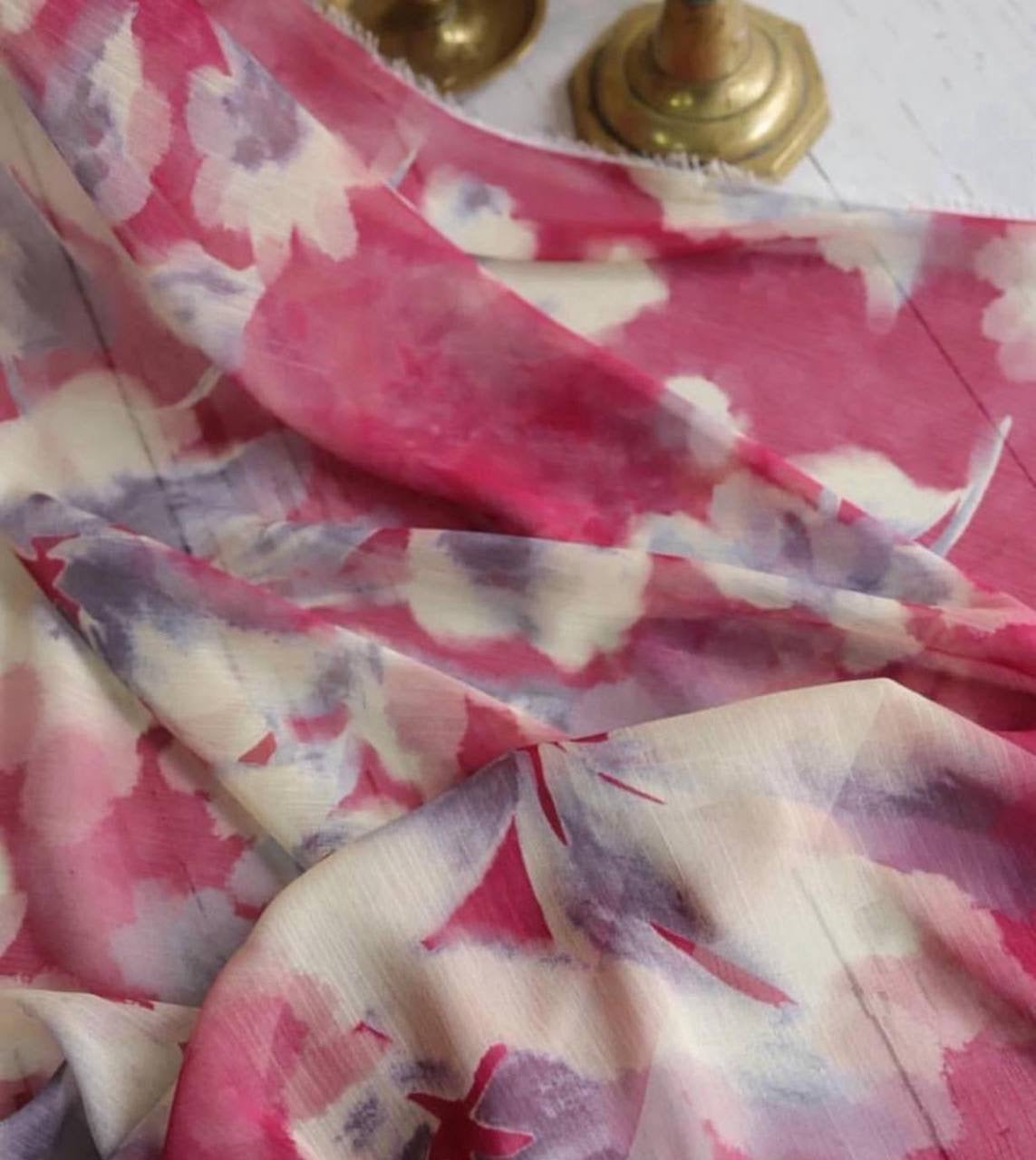 Janjan Şifon Kumaş Sulu Boya Desenli